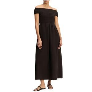 Everlane The Gauze Off the Shoulder Maxi Dress Black Smocked Organic Cotton XS